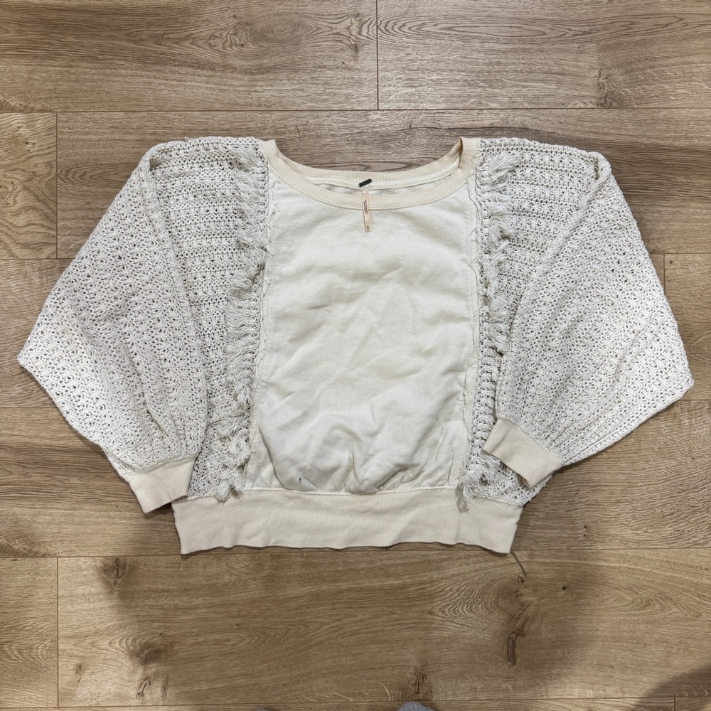 Free People Boho Crewneck Pullover with knit sleeves